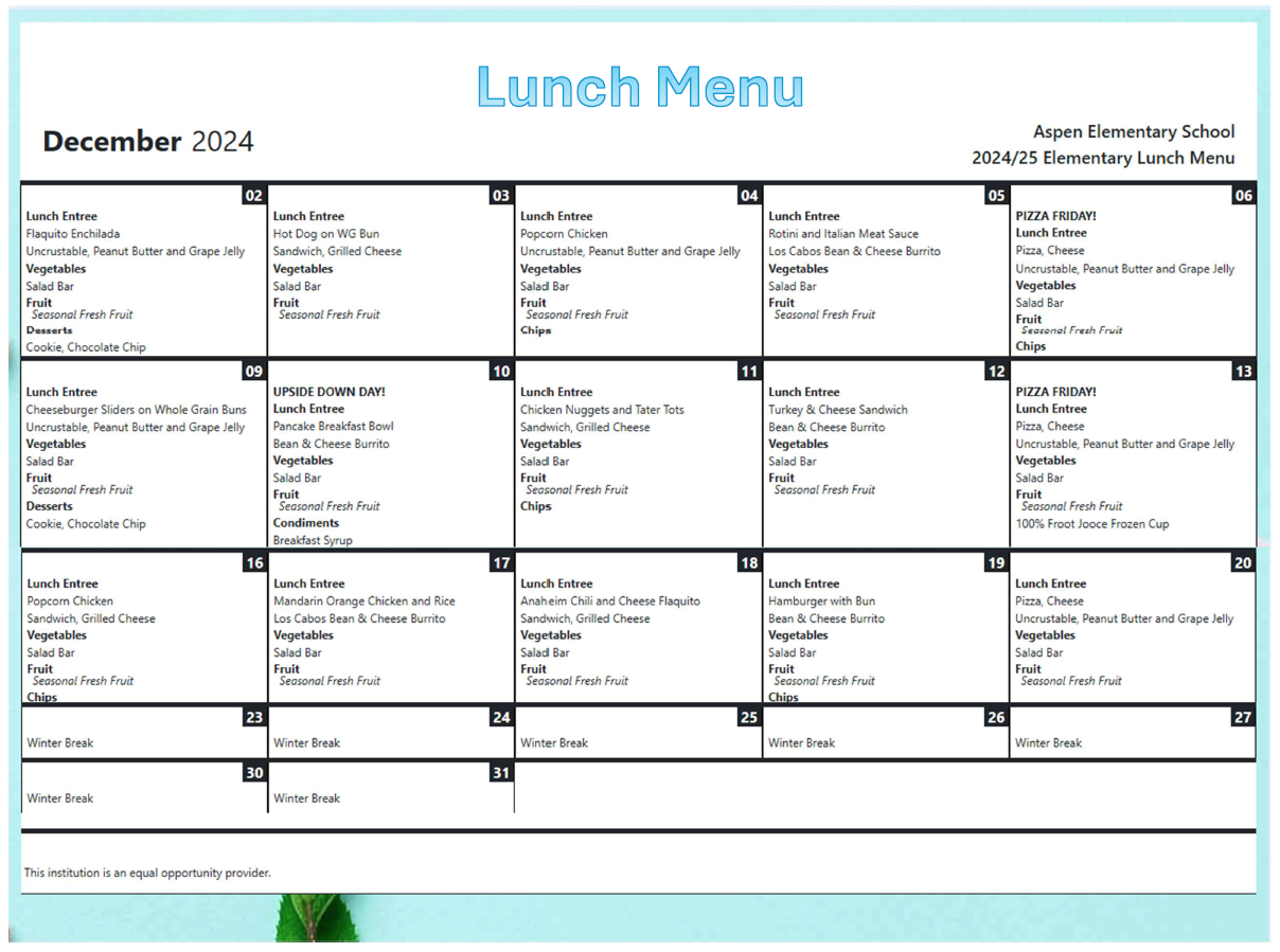 November Lunch Menu